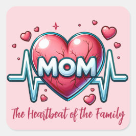 赤いハートで家族の母の心拍 スクエアシール