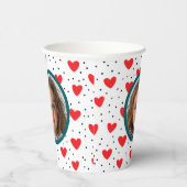 赤いハートとカスタム写真と名前紙 紙コップ (右)