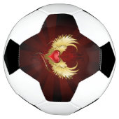 赤いハートとゴールデンウィングス サッカーボール (回転)