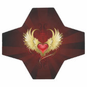 赤いハートとゴールデンウィングス サッカーボール (フラット)