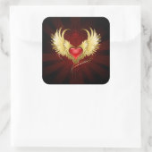 赤いハートとゴールデンウィングス スクエアシール (バッグ)