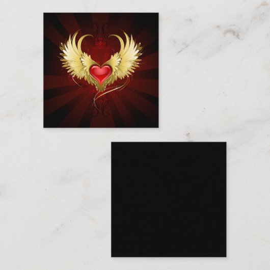 赤いハートとゴールデンウィングス スクエア名刺 (正面/裏面)