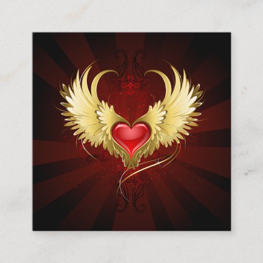 赤いハートとゴールデンウィングス スクエア名刺 (正面)