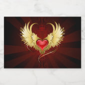 赤いハートとゴールデンウィングス スパークリングワインラベル (シングルラベル)