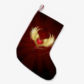 赤いハートとゴールデンウィングス スモールクリスマスストッキング (正面 (吊り時))