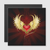 赤いハートとゴールデンウィングス マグネット招待状 (正面/裏面)