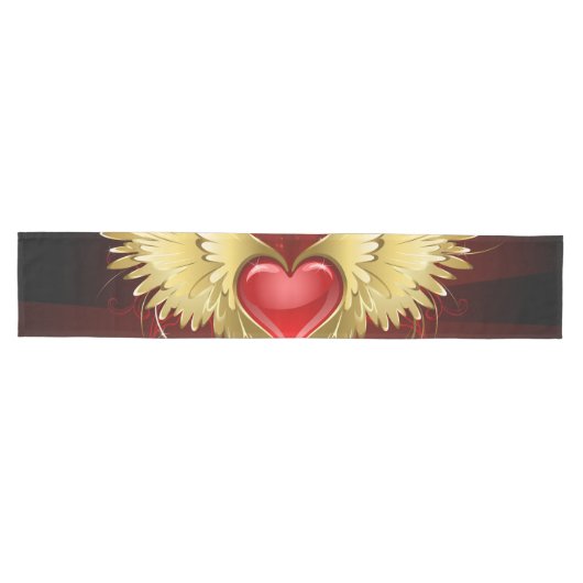 赤いハートとゴールデンウィングス ミディアムテーブルランナー (横)