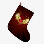 赤いハートとゴールデンウィングス ラージクリスマスストッキング (正面 (吊り時))