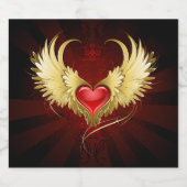 赤いハートとゴールデンウィングス リキュールボトルラベル (シングルラベル)