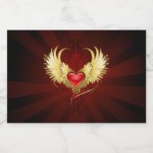 赤いハートとゴールデンウィングス リキュールボトルラベル (シングルラベル)