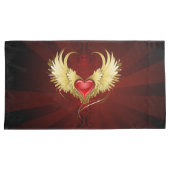 赤いハートとゴールデンウィングス 枕カバー (正面右)