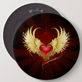 赤いハートとゴールデンウィングス 缶バッジ (正面&裏面)