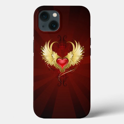 赤いハートとゴールデンウィングス Case-Mate iPhoneケース (裏面)