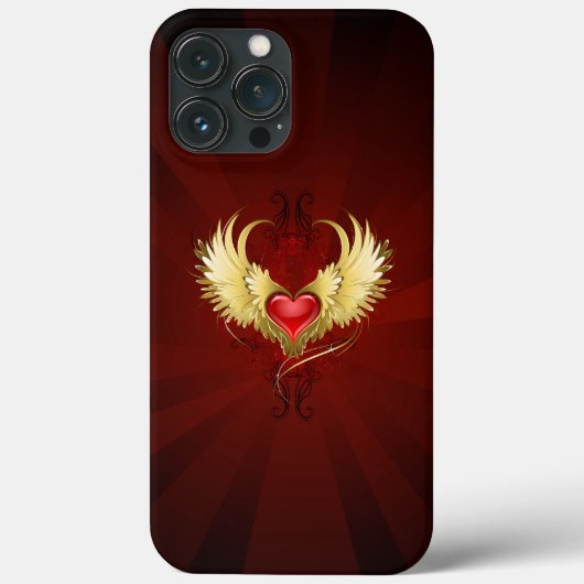赤いハートとゴールデンウィングス Case-Mate iPhoneケース (裏面)