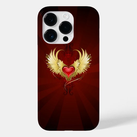 赤いハートとゴールデンウィングス Case-Mate iPhoneケース (裏面)
