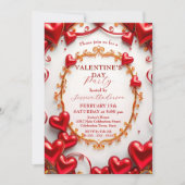 赤いハートとゴールデン・スワーズ・バレンタインデーパーティー 招待状 (正面)