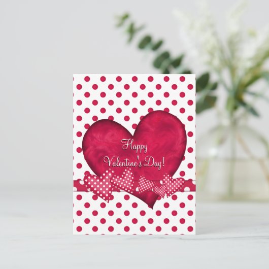 赤いハートとドットはがき シーズンポストカード (スタンド正面)