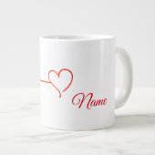 赤いハートとハートレートマグ(名前あり) ジャンボコーヒーマグカップ (正面右)