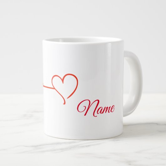 赤いハートとハートレートマグ（名前あり） ジャンボコーヒーマグカップ (正面右)