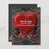 赤いハートとバラのゴシックバレンタイン セーブ・ザ・デート 案内ポストカード (正面/裏面)