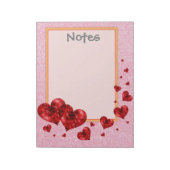 赤いハートとバラグリッターラージメモ帳 ノートパッド (回転)