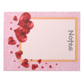 赤いハートとバラグリッターラージメモ帳 ノートパッド (正面)