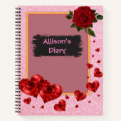 赤いハートとバラグリッター ノートブック (正面)