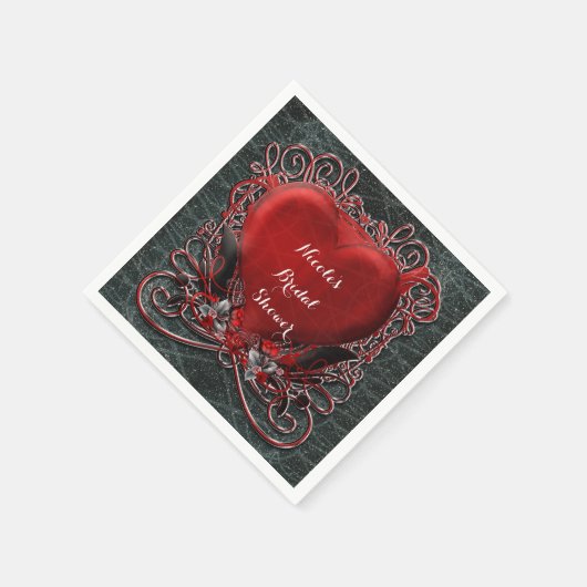 赤いハートとバラゴシックのバレンタインの結婚披露宴 スタンダードカクテルナプキン (角)