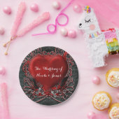 赤いハートとバラゴシックのバレンタインの結婚披露宴 ペーパープレート (パーティー)