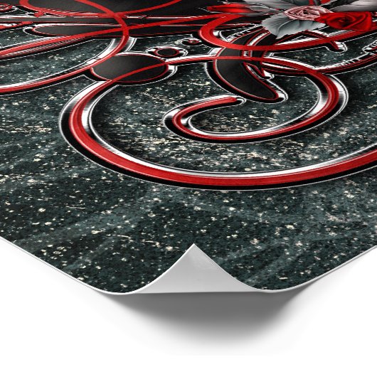 赤いハートとバラゴシックのバレンタインの結婚披露宴 ポスター (角)