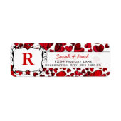 赤いハートとバラ差出人住所ラベル ラベル (正面)