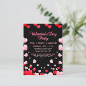 赤いハートとピンクのハート バレンタイン パーティー 食べ物 音楽 ダンス シーズンポストカード (スタンド正面)
