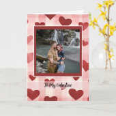 赤いハートとピンクの格子模様 カード (黄色い花)