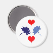 赤いハートとブルーフラワーマグネット マグネット (正面/裏面)