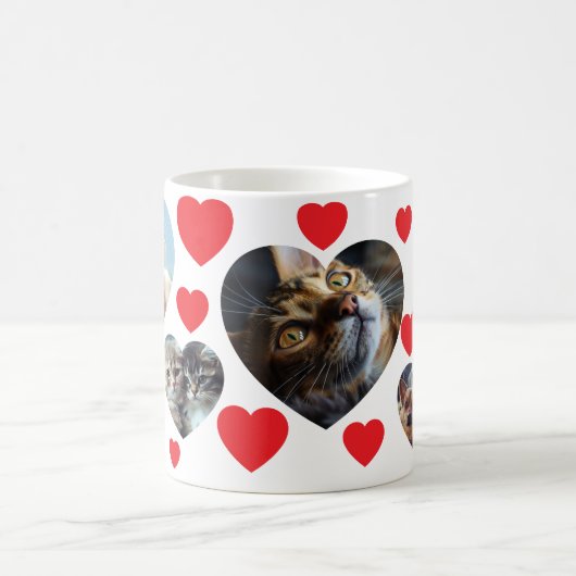 赤いハートとペット好きの写真のカスタマイズ コーヒーマグカップ (中央)