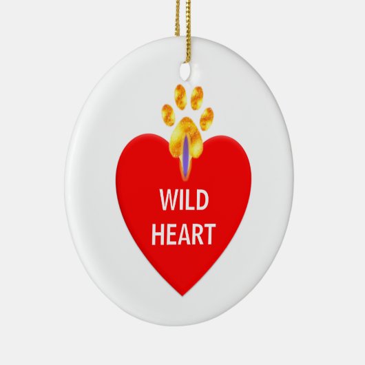 赤いハートとホワイトクリスマスの黄金の前足 セラミックオーナメント (右)
