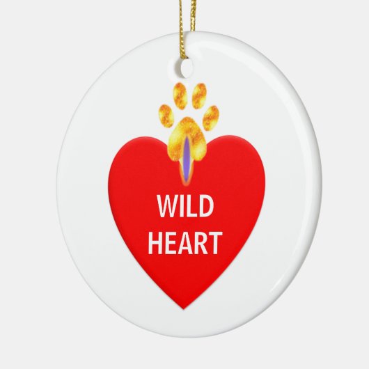 赤いハートとホワイトクリスマスの黄金の前足 セラミックオーナメント (左)