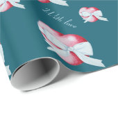 赤いハートとホワイトリボン弓オリジナルアート愛 ラッピングペーパー (ロールコーナー)