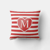 赤いハートとモノグストライプのラム クッション (裏面)