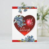 赤いハートとワスレナグサのモノグラム 青と白 招待状 (スタンド正面)