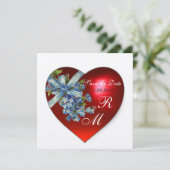 赤いハートとワスレナグサのモノグラム 青と金 招待状 (スタンド正面)