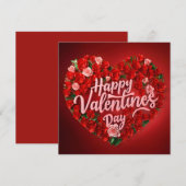 赤いハートと光る幸せなバレンタインデー シーズンカード (正面/裏面)