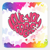 赤いハートと単語ラブユーフォーエバーネスタントバレンタイン スクエアシール (正面)