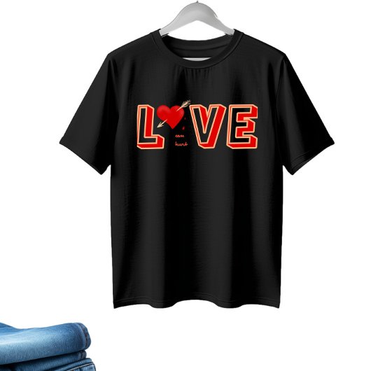 赤いハートと文字ラブ Tシャツ