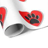 赤いハートと犬のポープリント ラッピングペーパー (ロールコーナー)