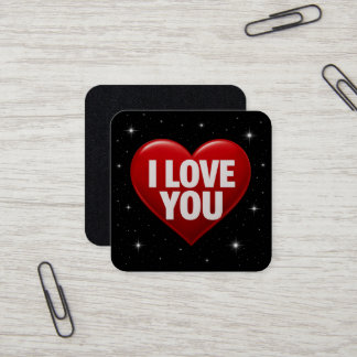 赤いハートと白い"I LOVE YOU"タイポグラフィのコースト スクエア名刺