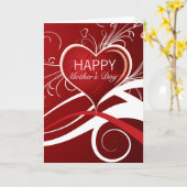 赤いハートと白と赤の渦巻き – 母の日 カード (黄色い花)