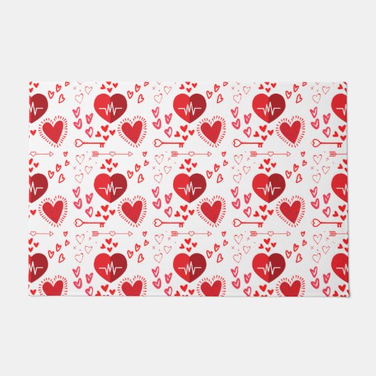 赤いハートと矢印、ハッピーバレンタインデー ドアマット (正面)