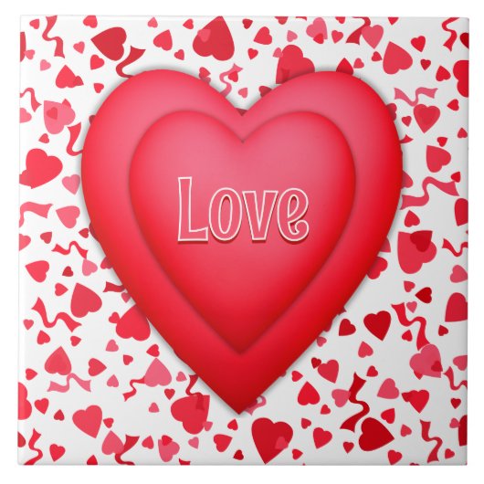 赤いハートと紙吹雪 パーソナライズされた タイル (正面)