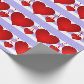 赤いハートと紫と白ストライプ色 ラッピングペーパー (角)